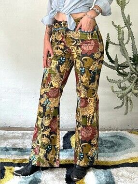 Wild Child Corduroy Floral & Cheetah Flare Pants
